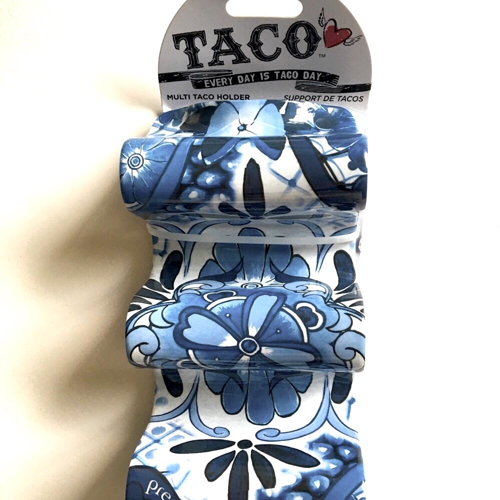 Taco Holder Server Melamine Easy Care Colorful Deep Blue & White Floral Colors